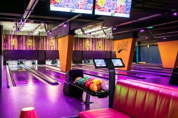 empty colourful bowling alley