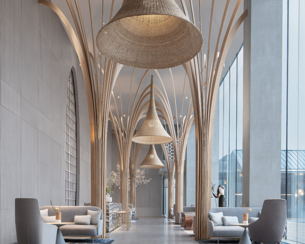 Image of a long corridor with chairs either side